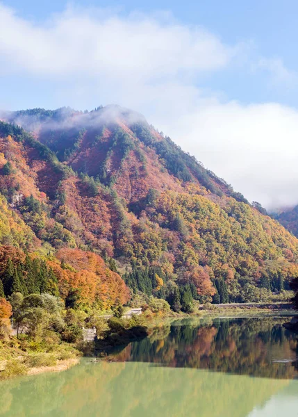 Fogliame Autunnale Koyo Nella Regione Tadami Fukushima Giappone — Foto Stock