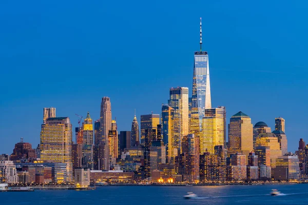 Luchtfoto Van New York City Manhattan Skyline Cityscape Schemering Van — Stockfoto