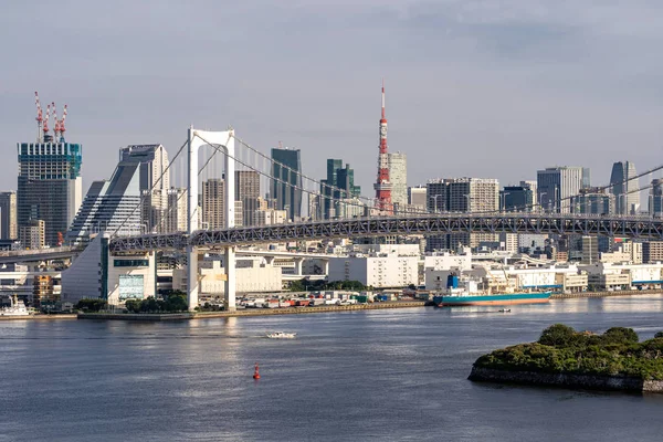 Flygvy Över Tokyo Skylines Med Rainbow Bridge Och Tokyo Tower — Stockfoto