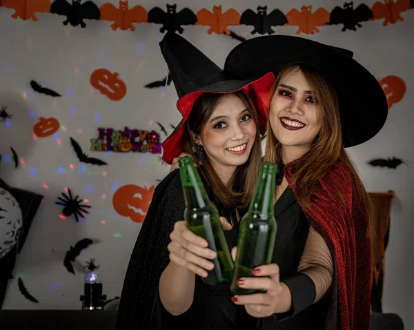 Group Young Adult Teenager People Celebrating Halloween Party Carnival Festival — Stock Photo, Image