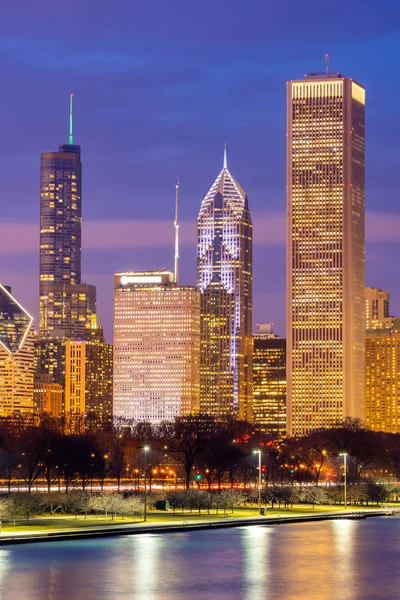 Chicago Downtown Cityscape Skylines Skyscrapers Office Building Lake Michigan Sunset — Stock Photo, Image