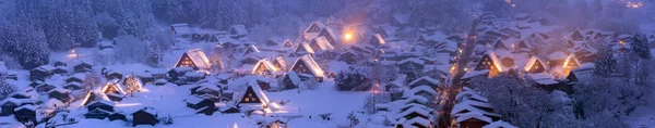 Paisagem Inverno Shirakawago Light Com Queda Neve Gifu Chubu Japão — Fotografia de Stock