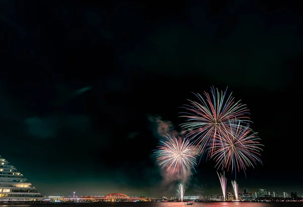 Piękne Fajerwerkiw Letni Festiwal Matsuri Kobe Japan — Zdjęcie stockowe