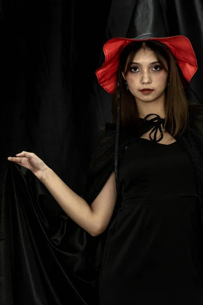 Ritratto Adolescente Giovane Ragazza Adulta Costume Halloween Halloween Sfondo Festa — Foto Stock