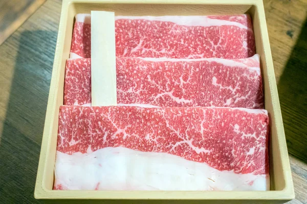 Японское Мясо Говядины Премиум Класса Чистым Этикеткой Готовое Приготовлению Шабу — стоковое фото