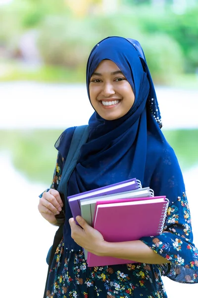 Portrait Good Looking Happy Young Teenager Muslim Islamic Asian University — Stock Photo, Image