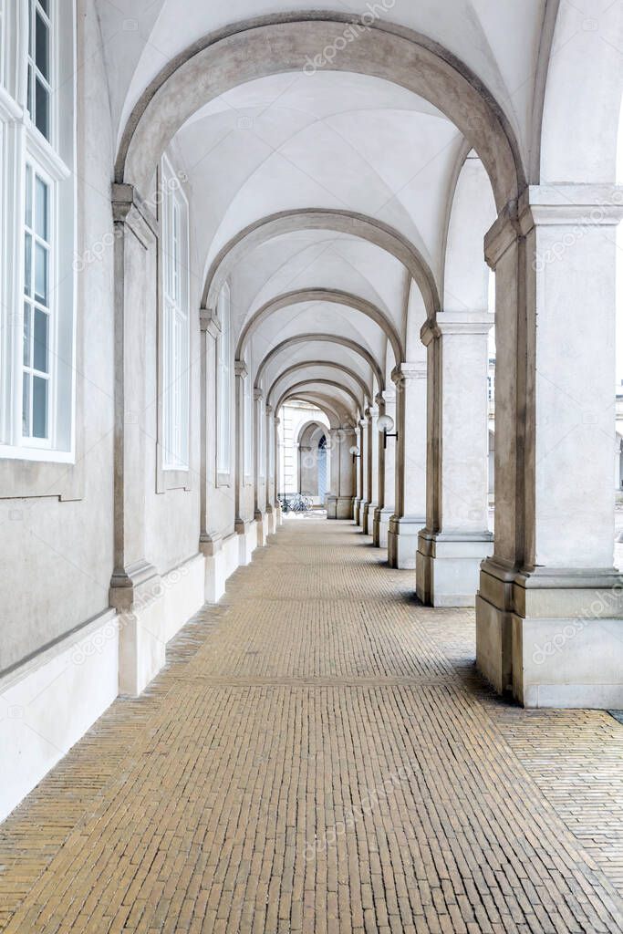 Architecture of corridor hall of Parliament building in Copenhagen Denmark. Landmark architecture and tourism concept.