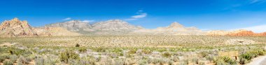 Las Vegas Nevada 'da Red Rock Canyon Ulusal Koruma Alanının çöl manzarası. ABD ulusal park doğa gezisi ve turizm kavramı.