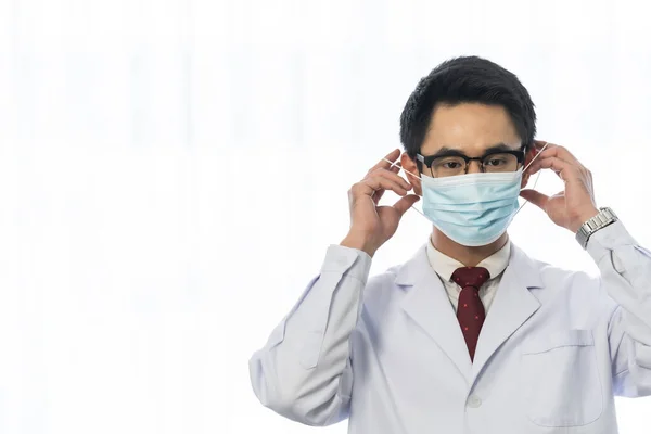 Portrait Asian Male Doctor Wearing Protective Face Mask Healthcare Concept — Stock Photo, Image