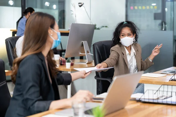 Group Interracial Business Worker Team Wear Protective Face Mask New — Stock Photo, Image