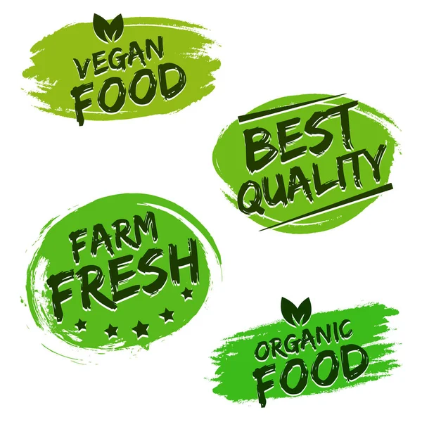 Set Lebensmittelabzeichen Vorhanden Veganes Essen Beste Qualität Bauernhof Frisch Biolebensmittel — Stockvektor