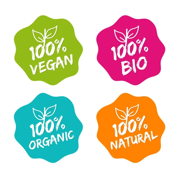 Flachetikettsammlung Von 100 Biologischen Produkten Und Hochwertigen Natürlichen Lebensmitteln Eps10 — Stockvektor