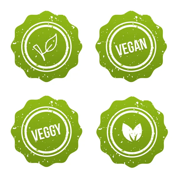Veganer Knopf Und Vegetarisches Banner Set — Stockvektor