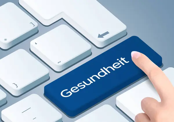 医療ドイツ語 Gesundheightキーボードキー 指でボタンを押す — ストック写真
