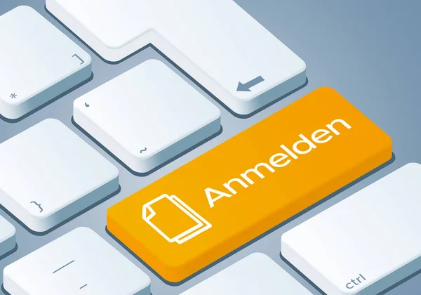 配准键 带3D概念图的键盘 德语翻译 Anmelden — 图库照片