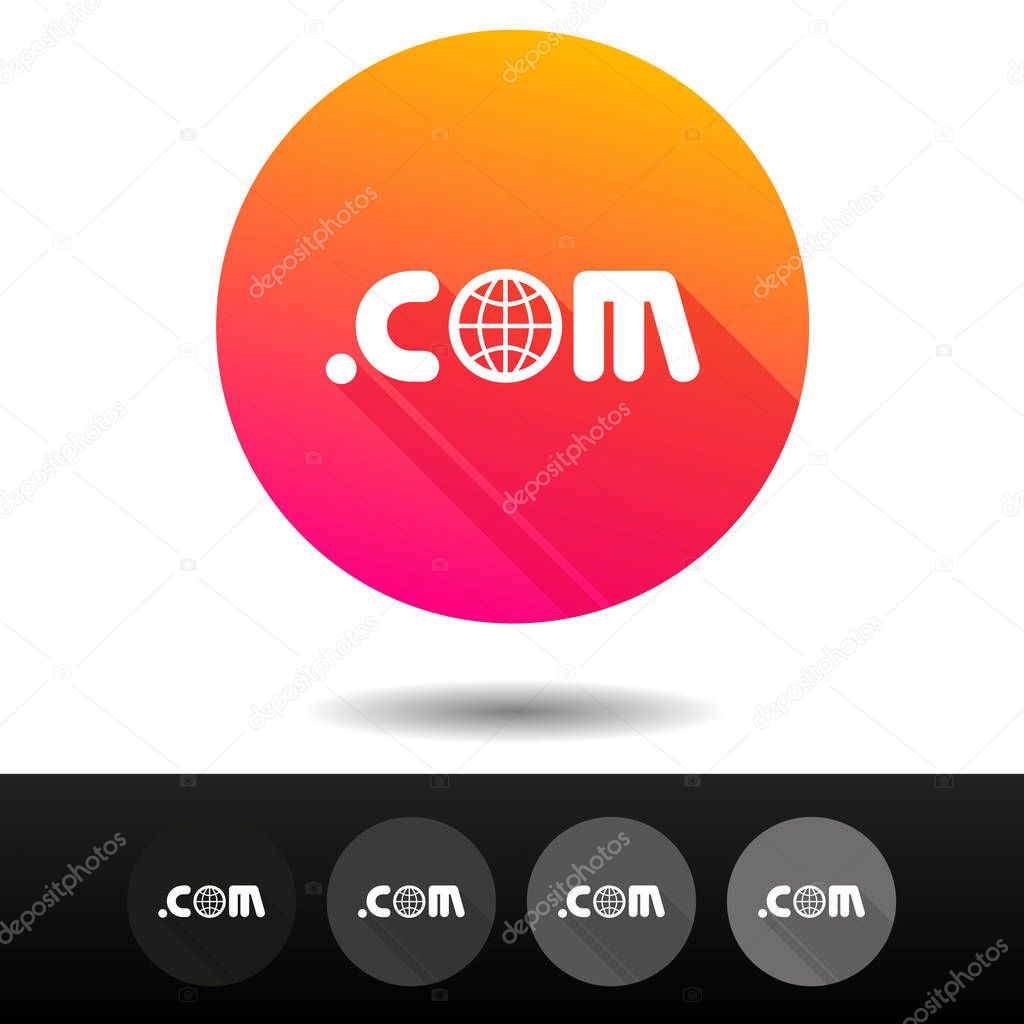 Domain COM sign buttons. 5 Icons Vector top-level internet domain symbols.