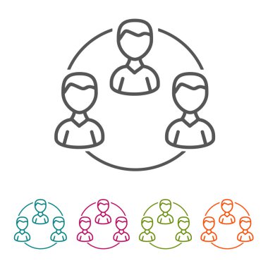 İşbirliği İş Adamları simgeleri ince çizgi şeklinde ve düz tasarım.