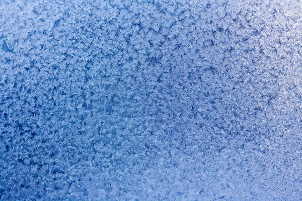Téli Kék Háttér Hópelyhek Jégvirág Téli Minták Ablak Napfény — Stock Fotó