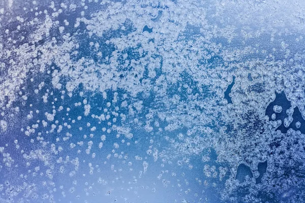 Winter Blue Background Snowflakes Frost Winter Patterns Window — Stock Photo, Image