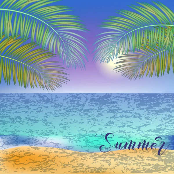 Sommer tropischen Meer Hintergrund mit tropischen Palmenblättern. — Stockvektor