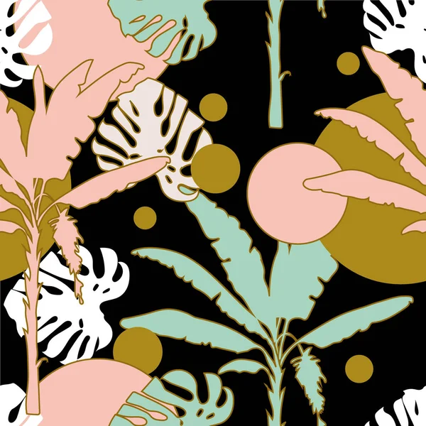 Бесшовный Ручной Рисунок Ботанического Экзотического Векторного Рисунка Силуэт Пальмы Листья — стоковый вектор
