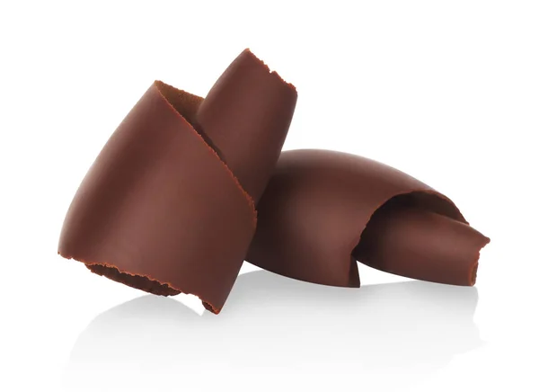 Čokoládové Hobliny Bílém Pozadí Detail — Stock fotografie