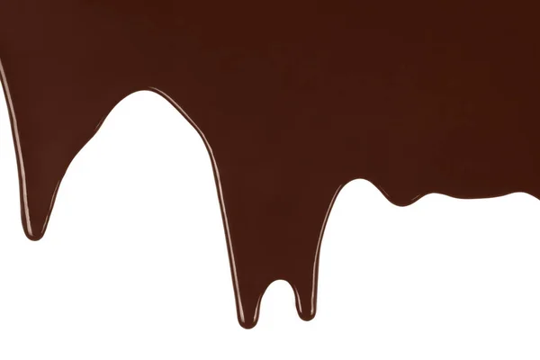 Smält Choklad Droppande Vit Bakgrund — Stockfoto