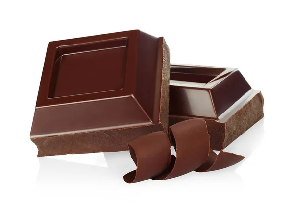 Čokoládové Kousky Čokolády Hobliny Bílém Pozadí — Stock fotografie