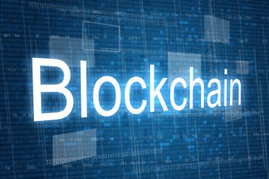Blockchain kelime dijital arka planda, sanal kavramı