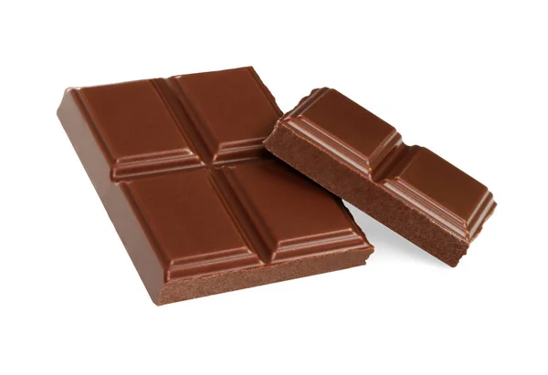 Barras Chocolate Rotas Aisladas Sobre Fondo Blanco — Foto de Stock