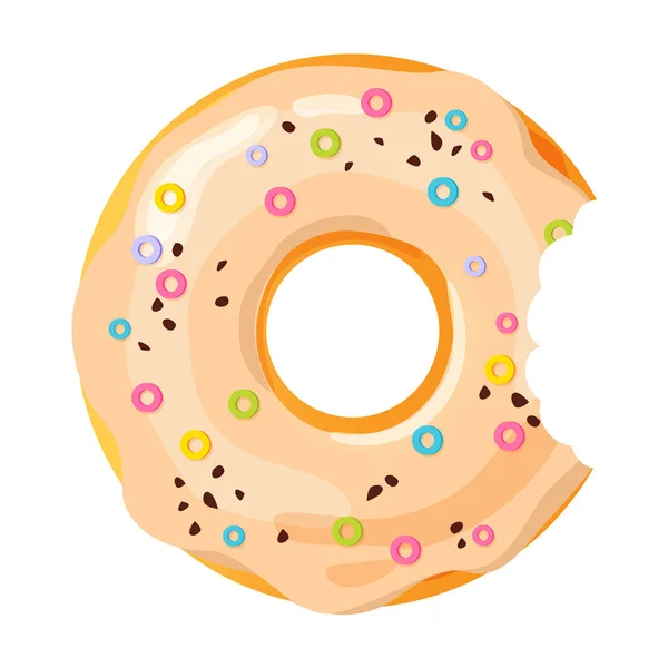 Colorful Bitten Donut White Background Flat Vector Illustration — Stock Vector