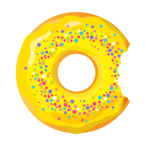 Bunt Gebissener Donut Auf Weißem Hintergrund Flache Vektorillustration — Stockvektor