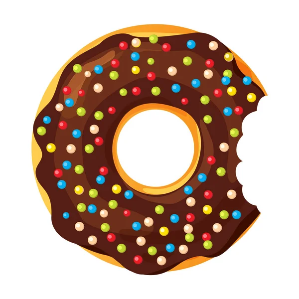 Bunt Gebissener Donut Auf Weißem Hintergrund Flache Vektorillustration — Stockvektor