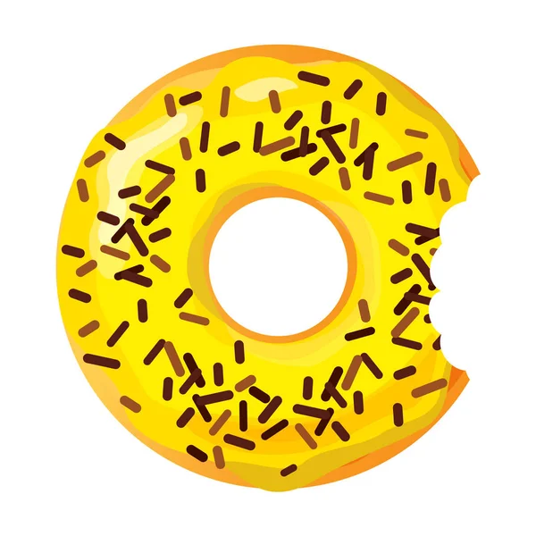 Bunt Gebissener Donut Auf Weißem Hintergrund Flache Vektorillustration — Stockvektor