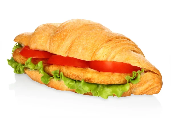 Stora Croissant Med Grönsaker Och Kycklingkött Vit Bakgrund — Stockfoto