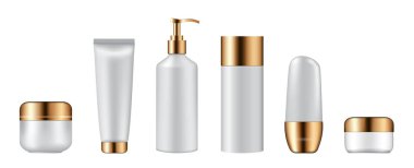 Beyaz arka plan, gerçekçi vektör çizim üzerinde Kozmetik Şişeler kümesi