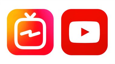 Kiev, Ukrayna - 07 Eylül 2018: Instagram Igtv ve Youtube simgeler beyaz kağıda basılmıştır. Igtv bir Instagram'ın yeni video uygulaması ve YouTube'un yeni rakip olduğunu