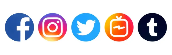 白い紙の上に印刷された人気サークル ソーシャル メディアのロゴのキエフ ウクライナ 2018 コレクション Facebook Twitter Instagram Igtv — ストック写真