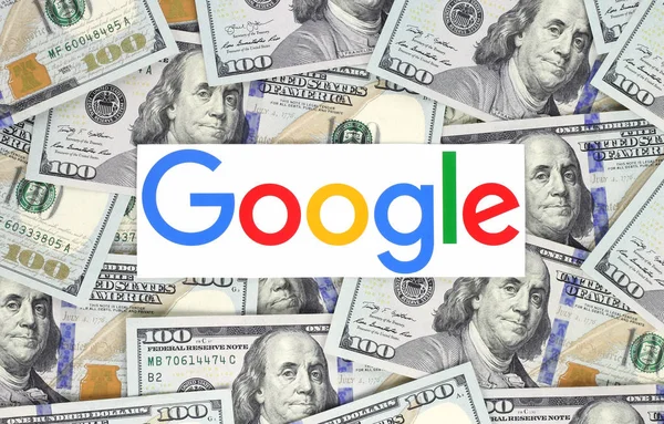 Kiev Ucrania Septiembre 2018 Logotipo Google Impreso Papel Puesto Fondo —  Fotos de Stock