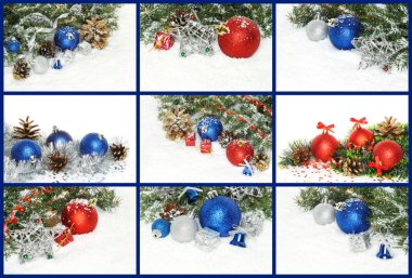 Dekorasyon, hediye ve kar yakın çekim Noel bestelerinden kolaj