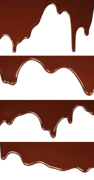 Set Goteo Chocolate Derretido Sobre Fondo Blanco Cerca — Foto de Stock
