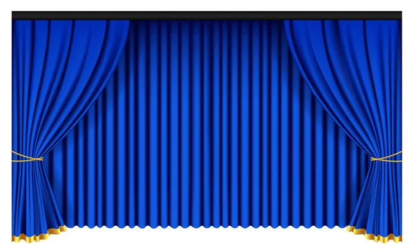 蓝色豪华窗帘和窗帘在白色背景 现实的向量例证 — 图库矢量图片