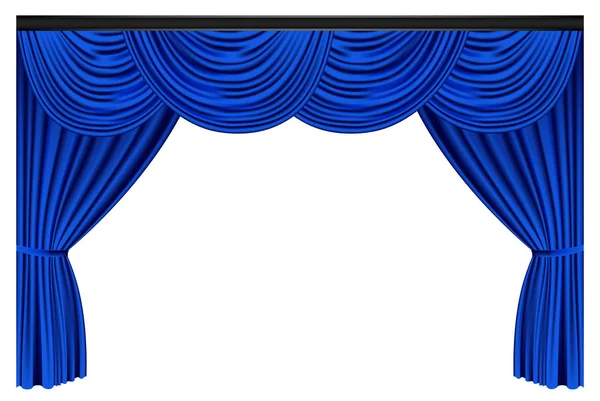 Rideaux Tentures Luxe Bleus Sur Fond Blanc Illustration Vectorielle Réaliste — Image vectorielle