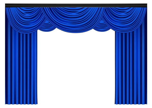 ブルーの高級カーテンとカーテンに白い背景に 現実的なベクトル イラスト — ストックベクタ