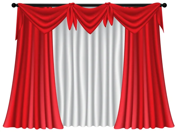Rideaux Tentures Luxe Rouges Sur Fond Blanc Illustration Vectorielle Réaliste — Image vectorielle