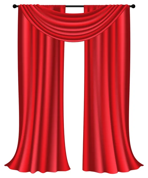 Červené Luxusní Záclony Závěsy Bílém Pozadí Realistické Vektorové Ilustrace — Stockový vektor