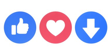 Kiev, Ukrayna - 22 Kasım 2018: Facebook gibi sevgi ve yeni Downvote simgeler empatik Emoji reaksiyonların kağıda basılmıştır. Facebook yorum işaretleme için bir downvote düğme testi doğruladı