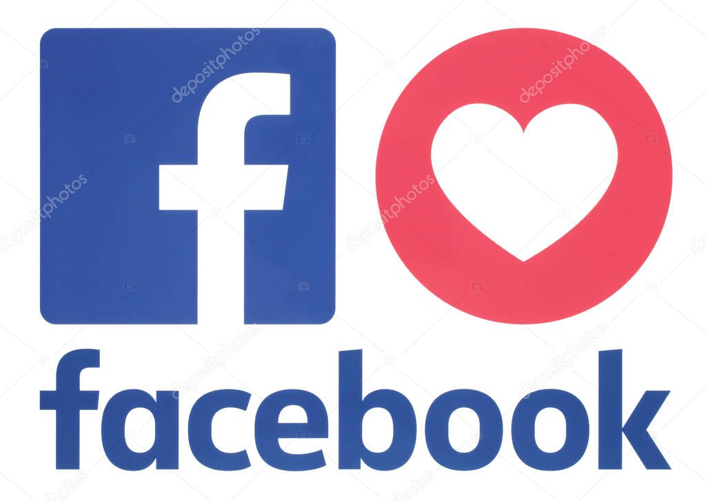 Kiev, Ukraine - November 22, 2018: Facebook icon with Love Empathetic Emoji Reaction printed on paper. Illustration of new Facebook feature within Facebook's main app - Facebook Dating