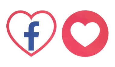 Kiev, Ukrayna - 28 Kasım 2018: Facebook kalp simgesi aşk empatik Emoji tepki ile kağıda basılmıştır. Facebook ana app - Facebook Dating içinde yeni Facebook özellik gösteren resim