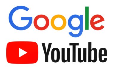 Kiev, Ukrayna - 11 Aralık 2018: Google ve yeni Youtube logolar beyaz kağıda basılmıştır. YouTube Şirket Google tarafından satın alınmıştır
